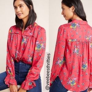 ANTHROPOLOGY MAEVE Red Fredricka Button Down Top